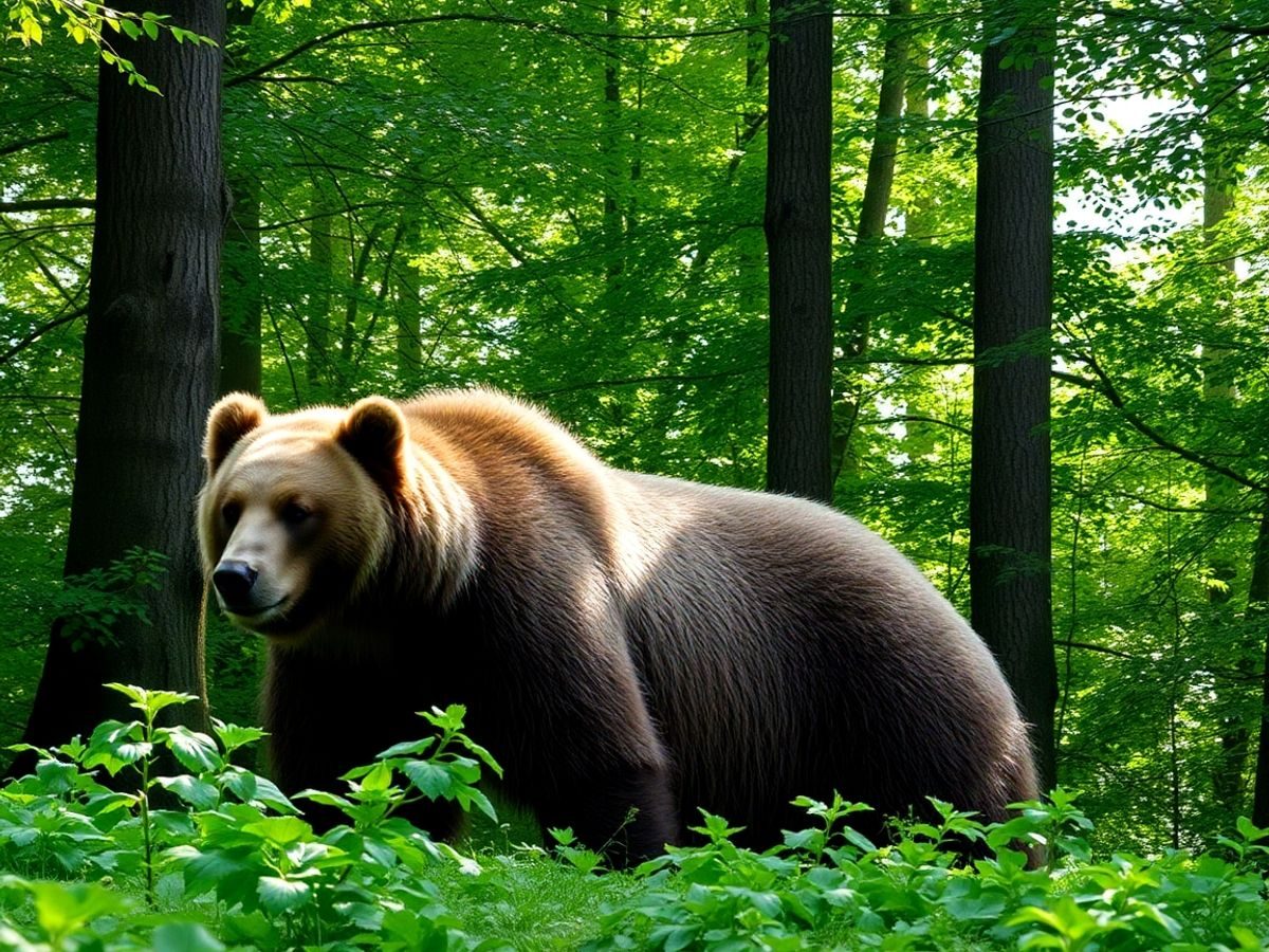 Urs brun în pădure, România.