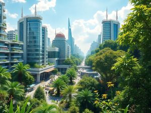 Oraș verde cu aer curat și natură prosperă.